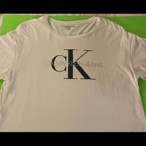 Women’s CK Calvin Klein Cropped Hem White and Silver Accents Tee